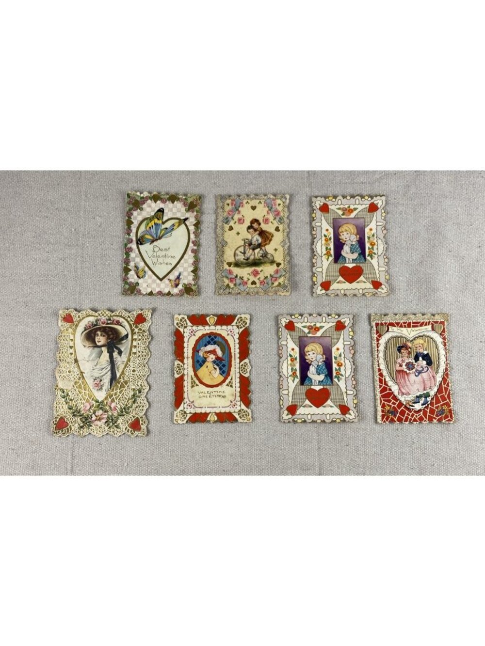 Lot Of 7 Antique Whitney Made Valentine's Day Cards Die Cut Embossed 1920s - Picture 1 of 16